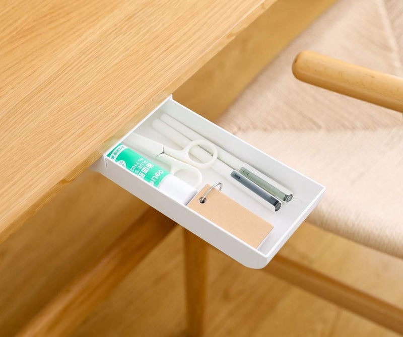MAOYE Drawer Pencil Tray Self-Adhesive Pop-Up Hidden Desktop Organizer Paste drawer-type storage pen box under the table Hidden paste pen barrel office stationery sundries storage box (white) - Image 1